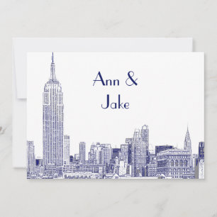 NYC Skyline 01 Geätzte Hochzeitseinladung 2 Blau Einladung