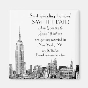 NYC Skyline 01 Geätzte Save-the-Date-Karte Magnet