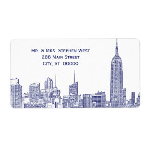NYC Skyline 01A Etched Étiquette de adresse Blue