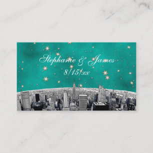 NYC Skyline 2 Aquamarine Gold Star Escortkarten Platzkarte