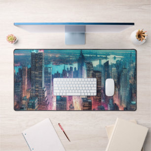 NYC-Skyline-Aquarell-Arbeitsplatz-Schreibtischunte Schreibtischunterlage
