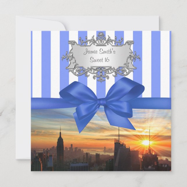 NYC Skyline bei Sunset Sweet 16 Party Einladung (Vorderseite)