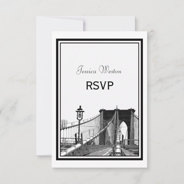 NYC Skyline Bklyn Bridge #2 Etched UAWG RSVP Karte (Vorderseite)