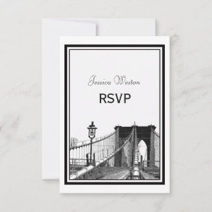 NYC Skyline Bklyn Bridge #2 Geätzte RSVP Karte