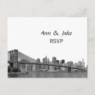 NYC Skyline Bklyn Bridge Etched #2H RSVP Einladungspostkarte