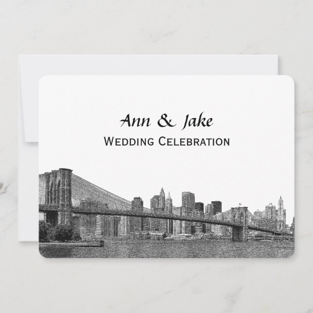 NYC Skyline Bklyn Bridge Etched #2H Wedding Einladung (Vorderseite)