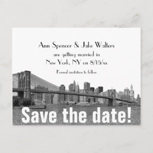 NYC-Skyline Bklyn Bridge geätzt Save the Date Ankündigungspostkarte