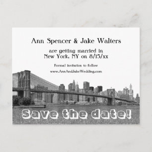 NYC Skyline Bklyn Bridge Save the Date 2 Ankündigungspostkarte