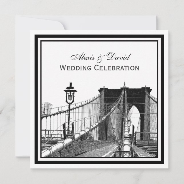 NYC Skyline Brooklyn Bridge #2 SQ Wedding Einladung (Vorderseite)