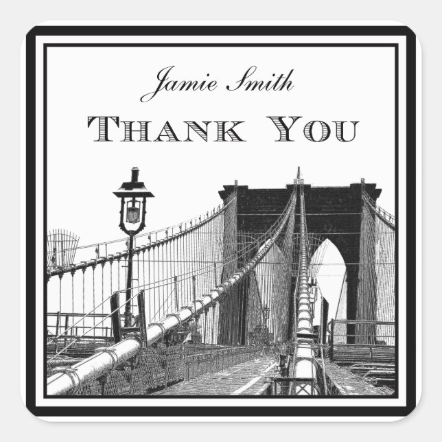 NYC Skyline Brooklyn Bridge #2 Vielen Dank Quadratischer Aufkleber (Vorderseite)