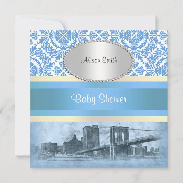 NYC Skyline Brooklyn Bridge Boat 6 Babydusche Einladung (Vorderseite)