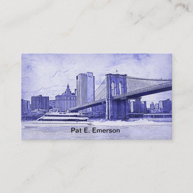 NYC Skyline Brooklyn Bridge Boat Etched Look #2 Visitenkarte (Vorderseite)