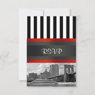 NYC Skyline Brooklyn Bridge Boat Invitation Suite RSVP Karte