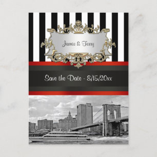 NYC Skyline Brooklyn Bridge, Boot Save the Date Ankündigungspostkarte
