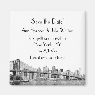 NYC-Skyline Brooklyn Bridge geätzt Save-the-Date Magnet