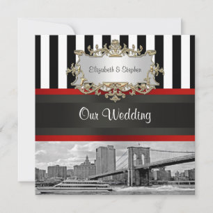 NYC-Skyline Brooklyn Bridge Schwarz Weiß Hochzeit Einladung