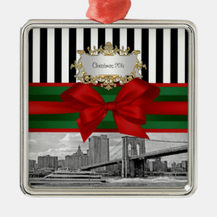 NYC Skyline Brooklyn Bridge Weihnachten Schwarz We Silbernes Ornament