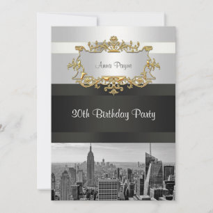 NYC Skyline BW 05 Blanc, Noir Invitation d'anniver