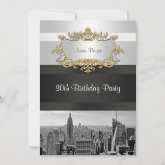 NYC Skyline BW 05 White, Black Birthday Einladung