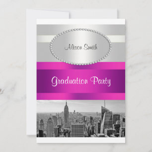 NYC Skyline BW 05 White Hot Pink Abschluss Einladu Einladung