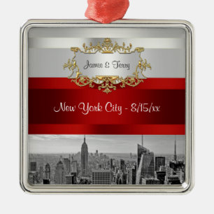 NYC Skyline BW 05 White Red Invite Suite Silbernes Ornament