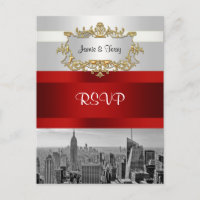 NYC Skyline BW 05 White Red UAWG Postcard