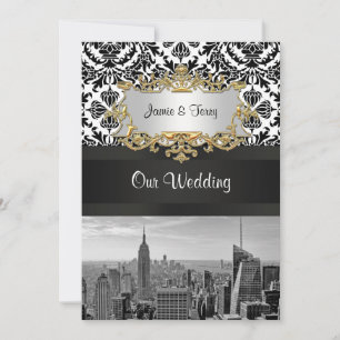 NYC-Skyline BW 431 Damast-Hochzeitseinladung V Einladung