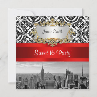 NYC Skyline BW 432 Damask - Sweet 16 Party Einladu Einladung