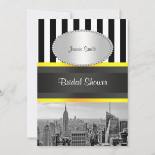 NYC Skyline BW Blk Whit Strp Yellow P Brautparty Einladung