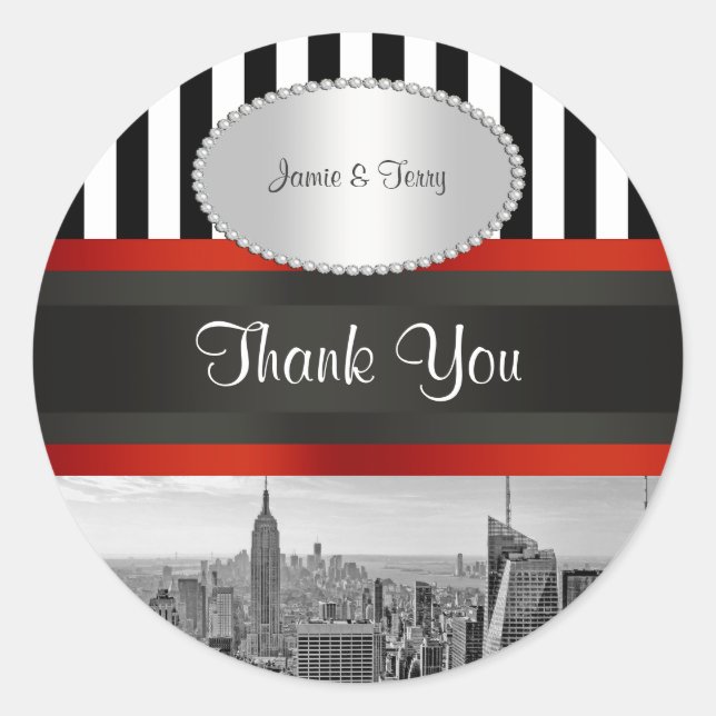 NYC Skyline BW ESB Schwarz-weiß Stripe P Gefälligk Runder Aufkleber (Vorderseite)