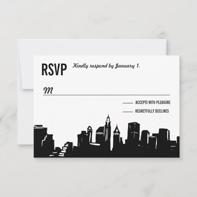 NYC Skyline | Cartes RSVP de mariage (Devant)