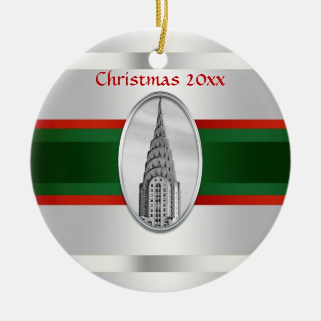 NYC Skyline: Chrysler Gebäude Xmas #3W Keramikornament (Vorne)