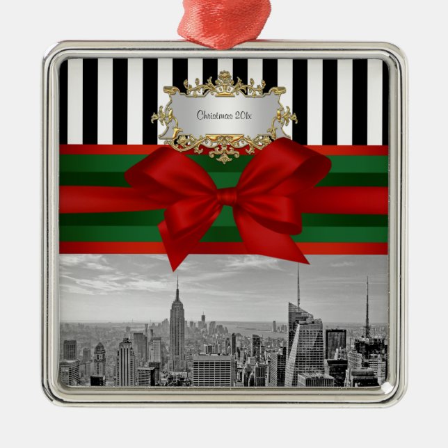 NYC Skyline Emp St Bldg Xmas Blk Whp #2 Ornament Aus Metall (Vorne)