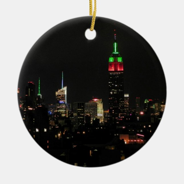 NYC Skyline: Emp St Gebäude Xmas Colors Keramikornament (Vorne)
