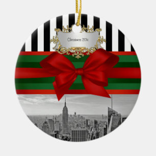 NYC Skyline Empire St Bldg Xmas Blk Welch Strp #2R Keramik Ornament