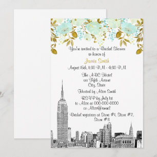 NYC-Skyline ESB-Ätzung Mint Gold Floral Brautparty Einladung