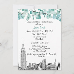 NYC Skyline ESB Etch Eucalyptus Brautparty Einladung