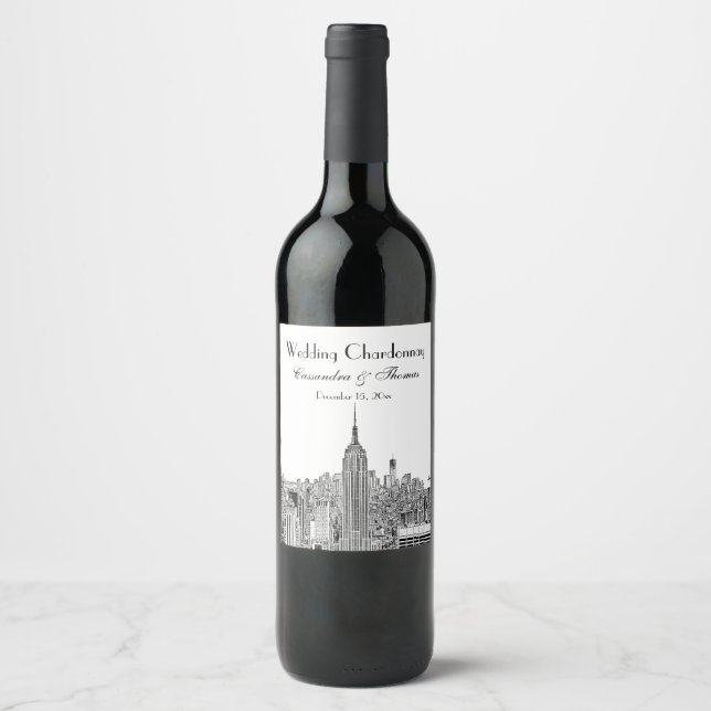 NYC Skyline ESB Top of the Rock Etched Wine Label Weinetikett (Vorderseite)
