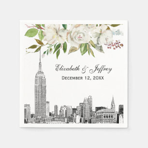 NYC-Skyline ESB Weiße Blumen-Aquarell-Hochzeit Serviette