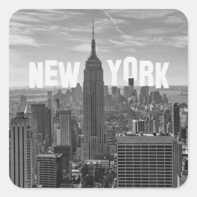NYC Skyline ESB, WTC BW 2C Quadratischer Aufkleber (Vorderseite)