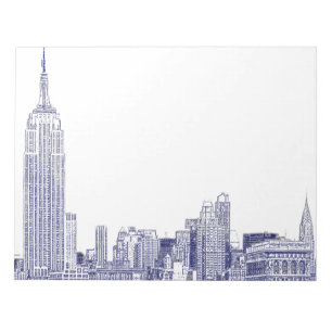 NYC Skyline Etched 01 Blue Notizblock
