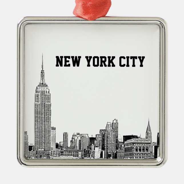 NYC Skyline Etched 01 Ornament Aus Metall (Vorne)