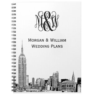 NYC Skyline Etched 01 Vine Script Monogram Notizblock