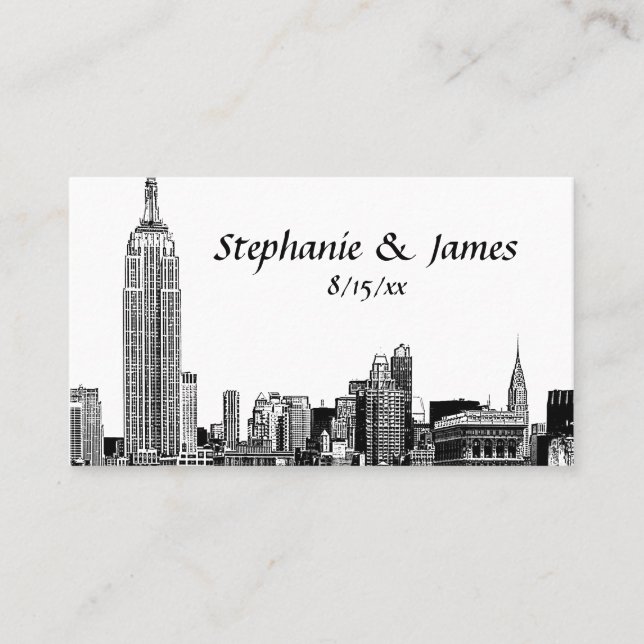 NYC Skyline Etched 01B Escort Cards Platzkarte (Vorderseite)