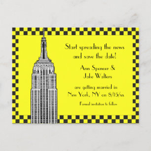 NYC Skyline Etched ESB Checkrd Taxi Rett Date Ankündigungspostkarte