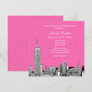 NYC Skyline Etched Starry DIY BG Color SQ Sweet 16 Einladung