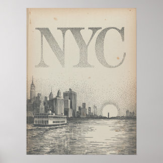 NYC-Skyline-Fähre Blick mit Empire State Building Poster