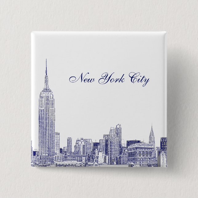 NYC-Skyline geätzt 01 Blau Button (Vorderseite)