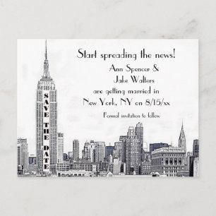 NYC-Skyline geätzt 01 Save-the-Date Ankündigungspostkarte