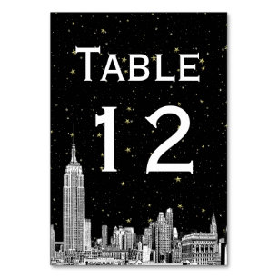 NYC-Skyline geätzte sternenbesäte DIY-Hintergrund- Tischnummer